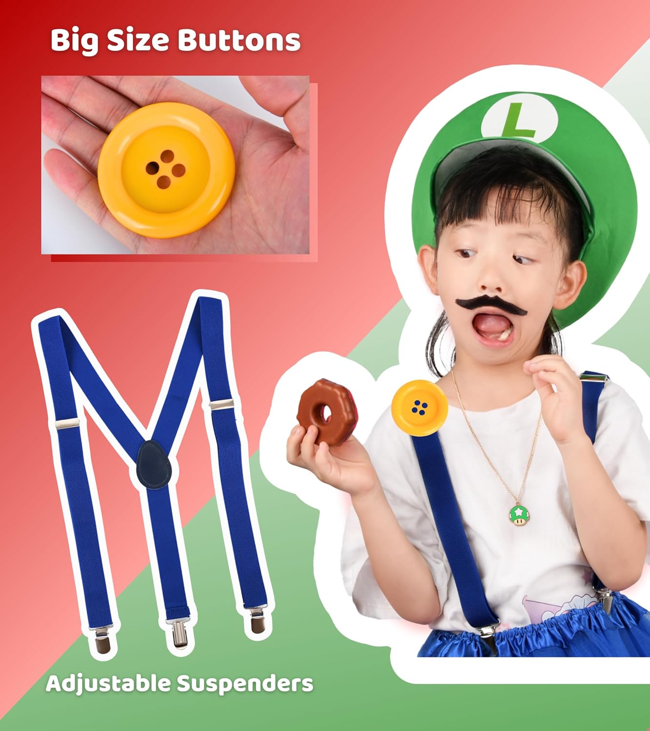 Mary Luigi Halloween Costume for Kids Hat Mustache Gloves More