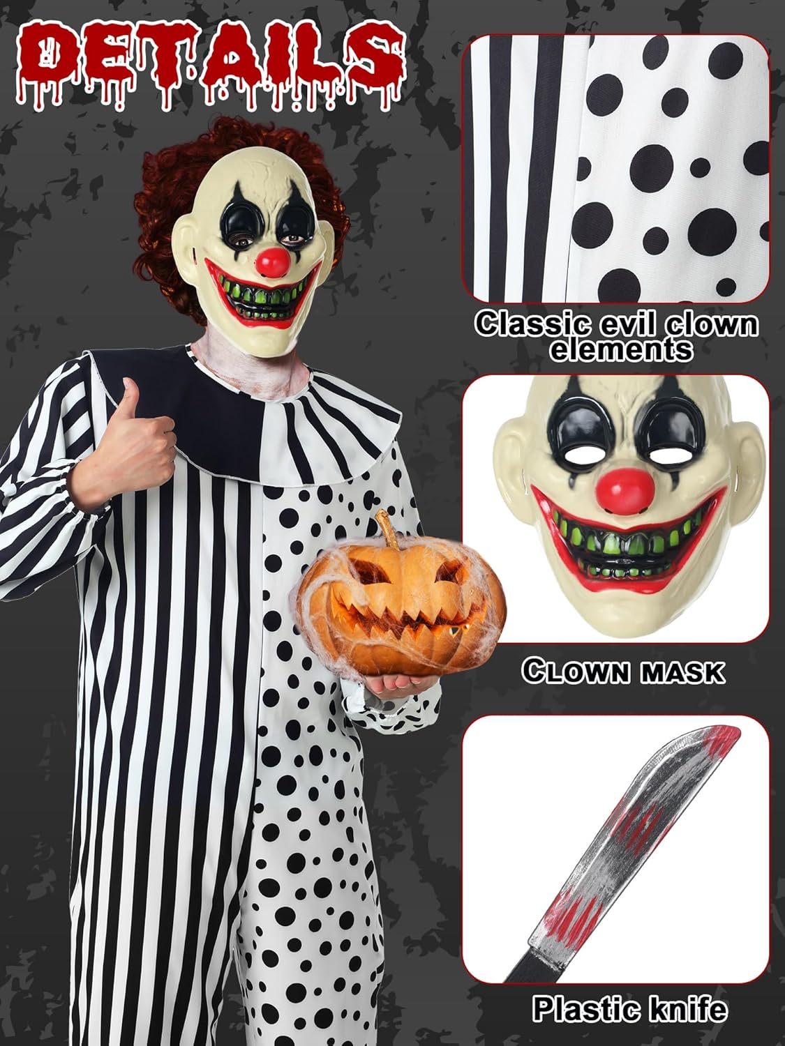 Ramped 5-Piece Scary Killer Clown Costume Set Halloween
