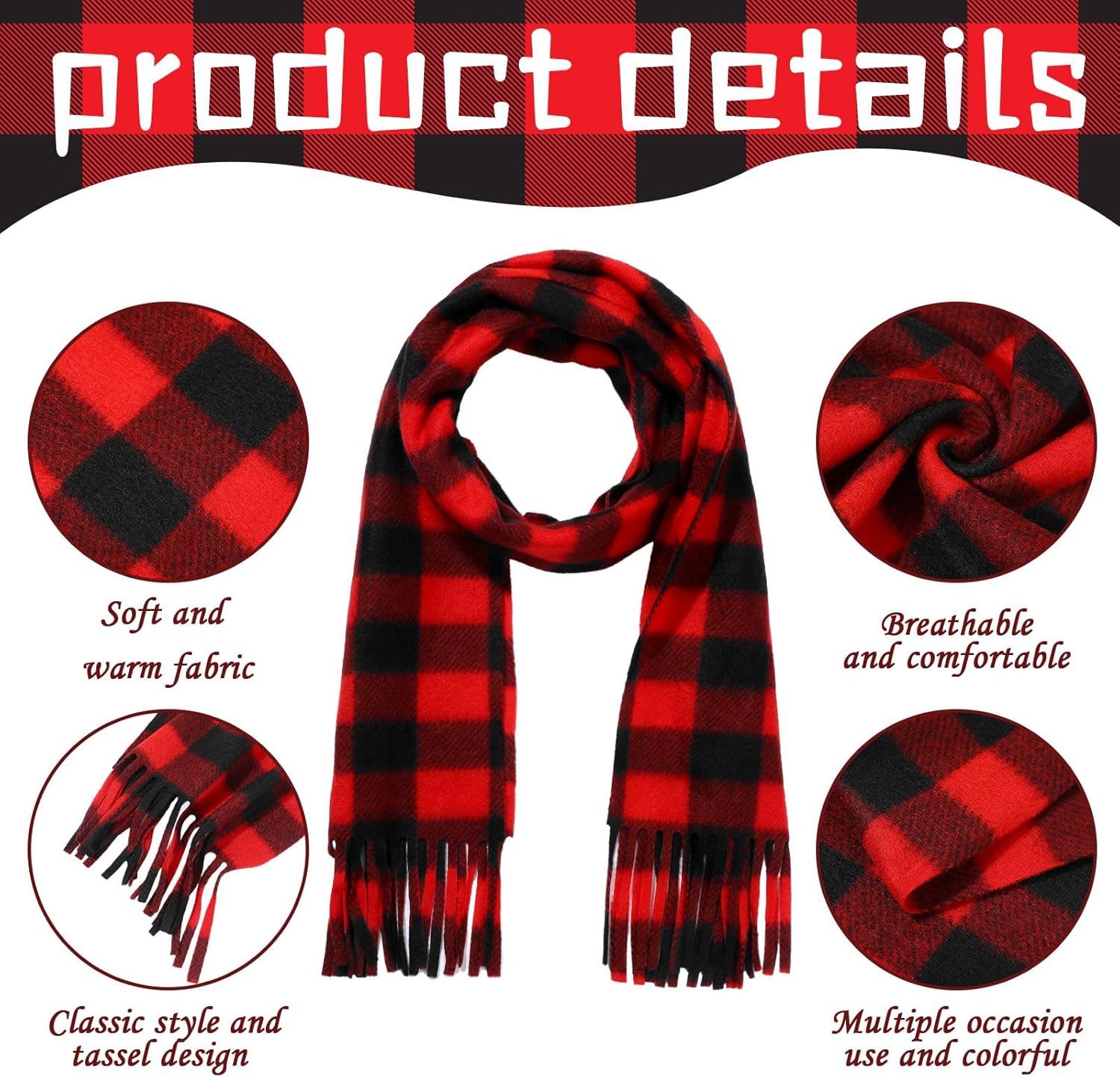 Bencailor 4 Pcs Kids Buffalo Plaid Scarves