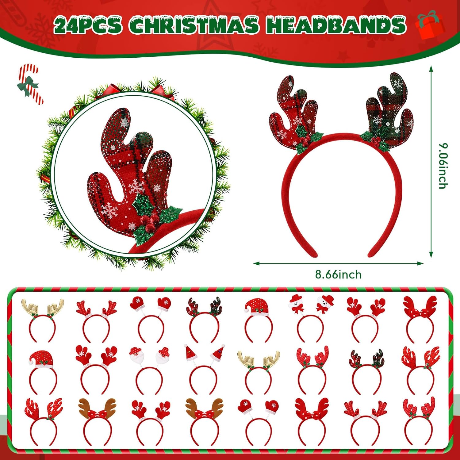 48-Piece Christmas Glasses Headbands Set for Kids - Variety of Christmas Themes