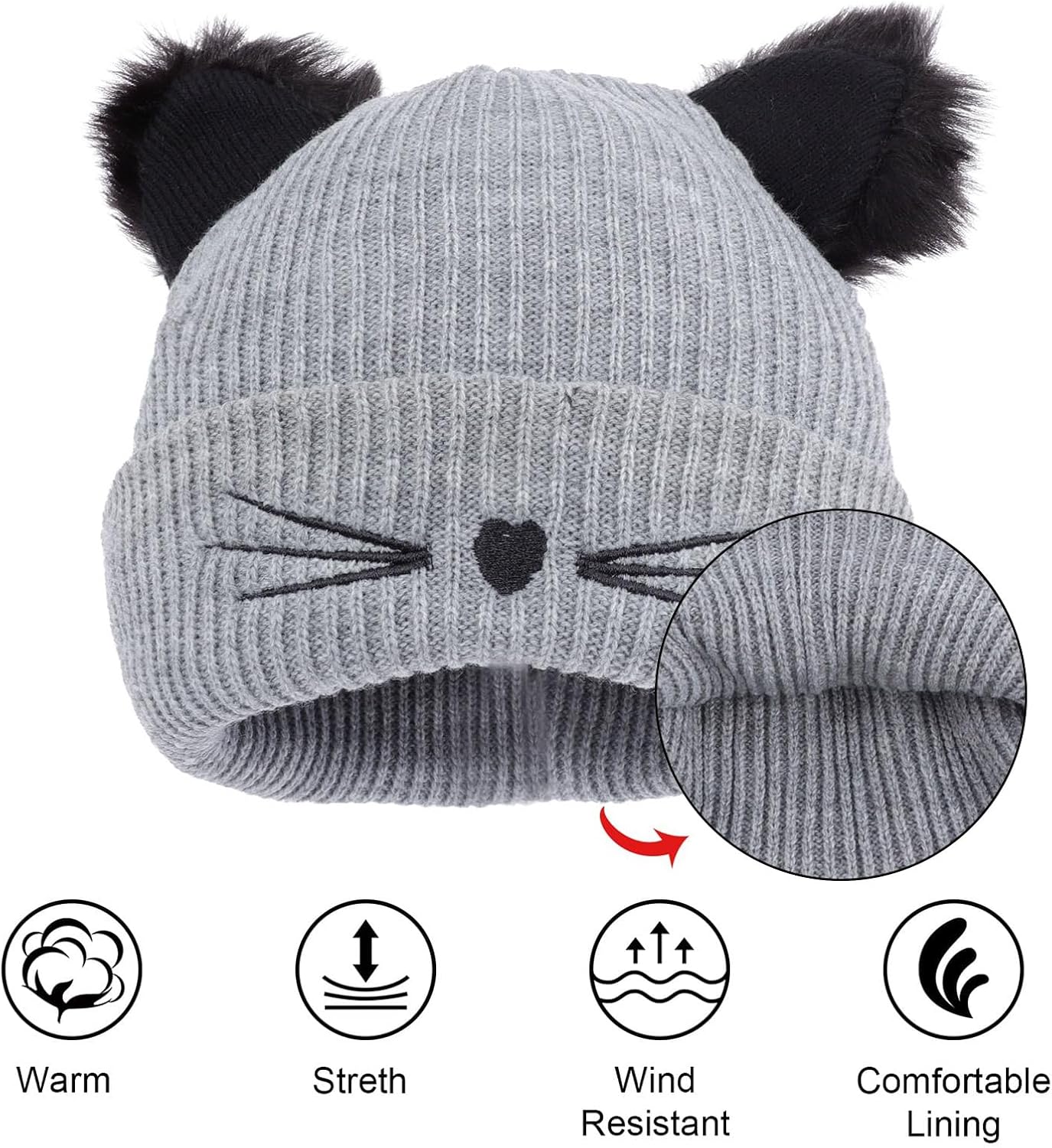LiuSuper Women Cat Ears Beanie Hat