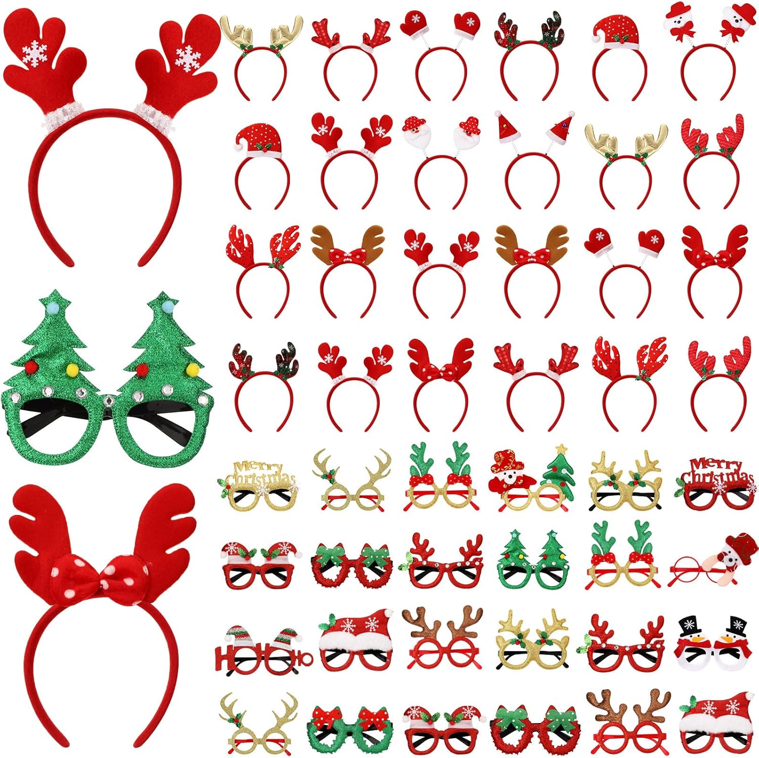 48-Piece Christmas Glasses Headbands Set for Kids - Variety of Christmas Themes