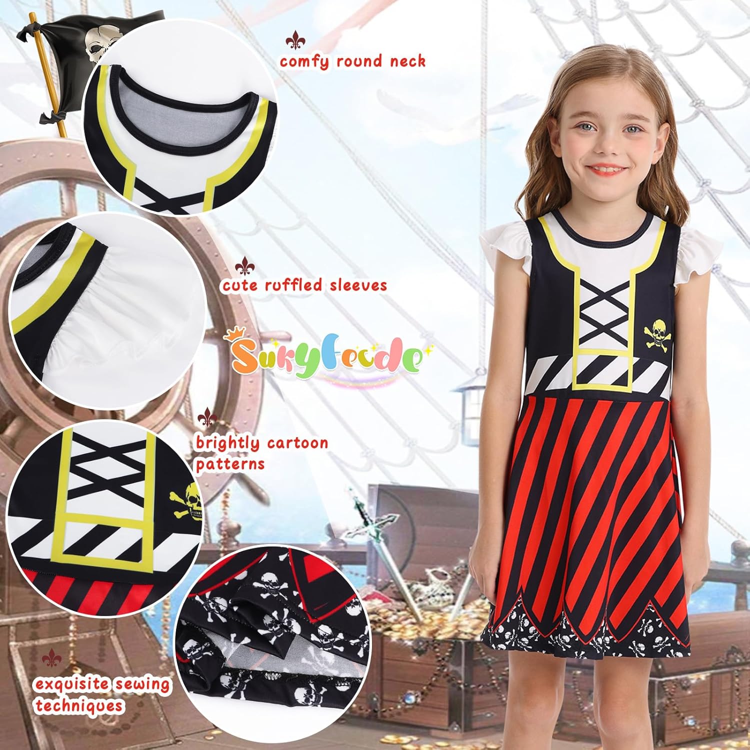Girls Pirate Dress Buccaneer Cosplay Outfits for Kids Pirate Party Halloween