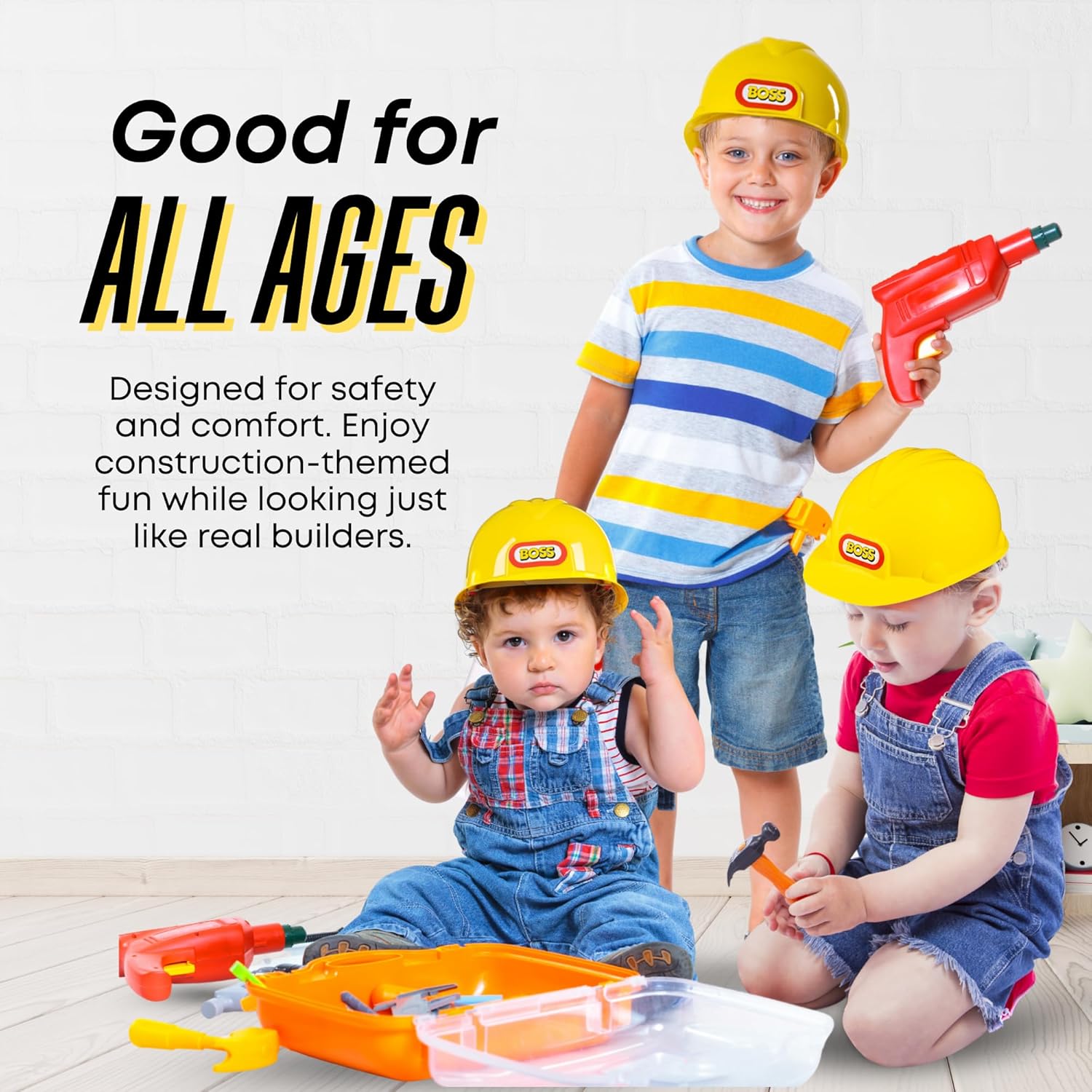 Dress Up America Kids Construction Hard Hat - Yellow Adjustable Helmet for Toddlers