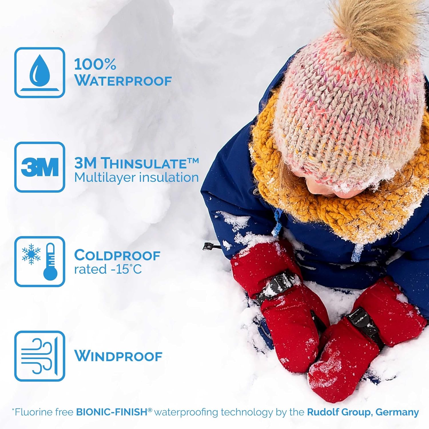 WATERPROOF WARM Toddler Mittens SNOCAT ARgrandi Bambini