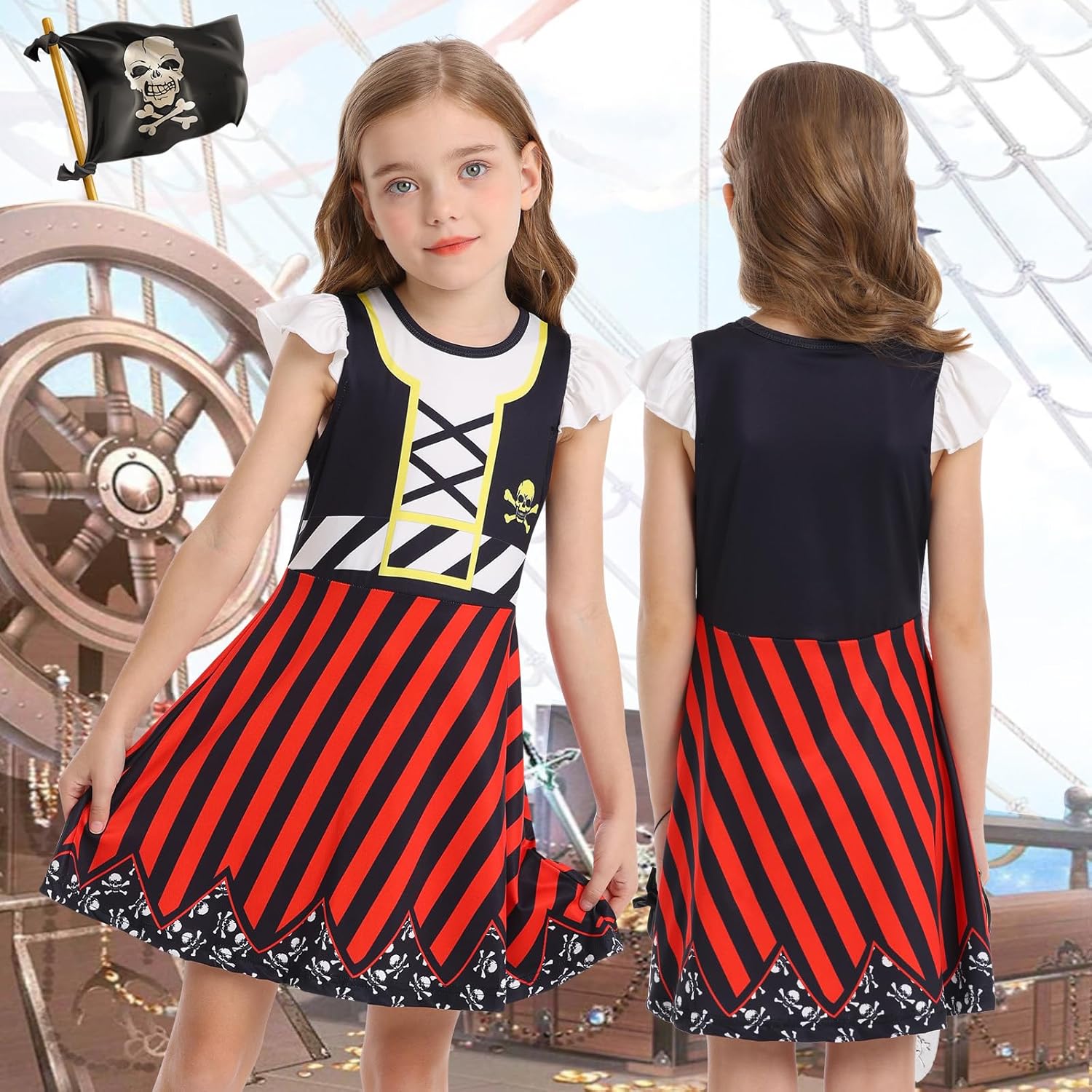 Girls Pirate Dress Buccaneer Cosplay Outfits for Kids Pirate Party Halloween