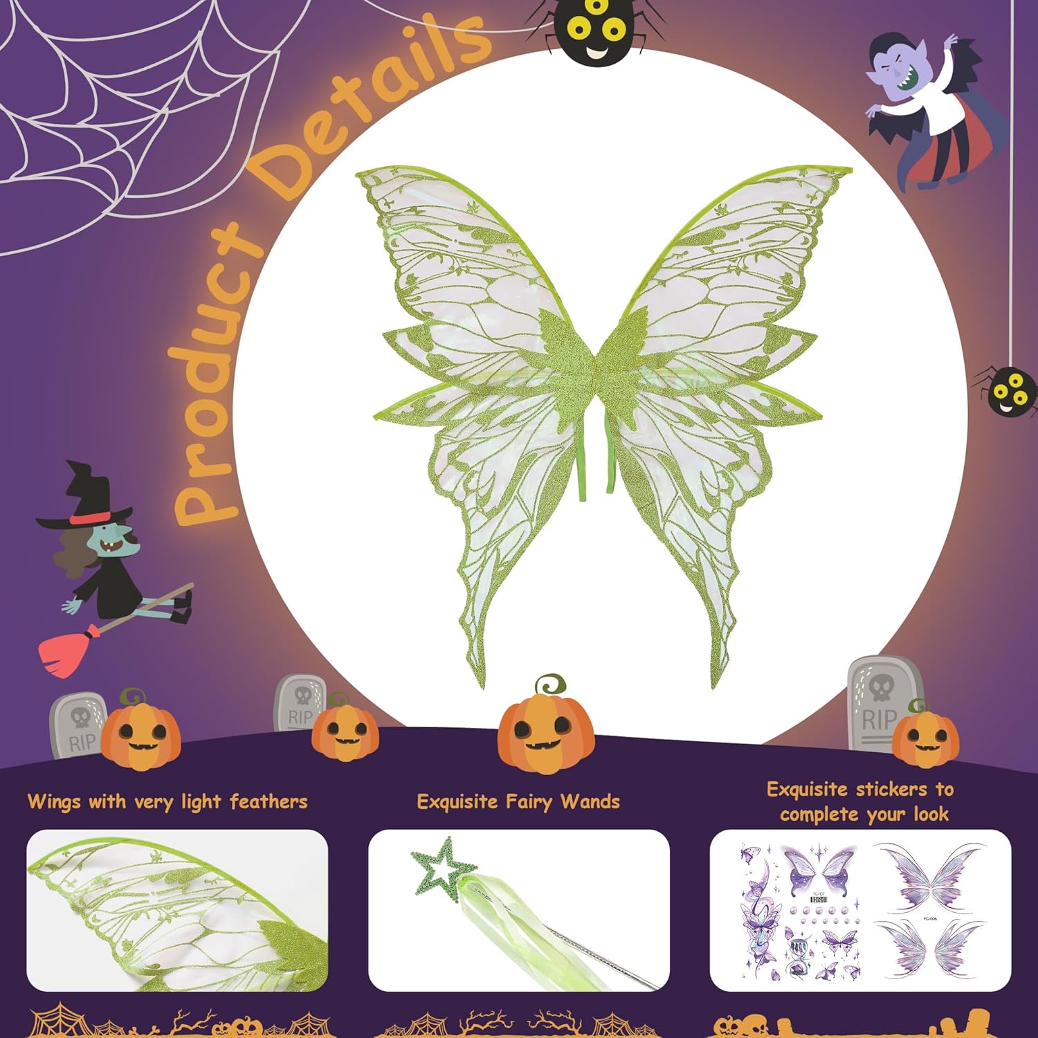 Fairy Wings Costume Set for Adults Halloween Party Accessories