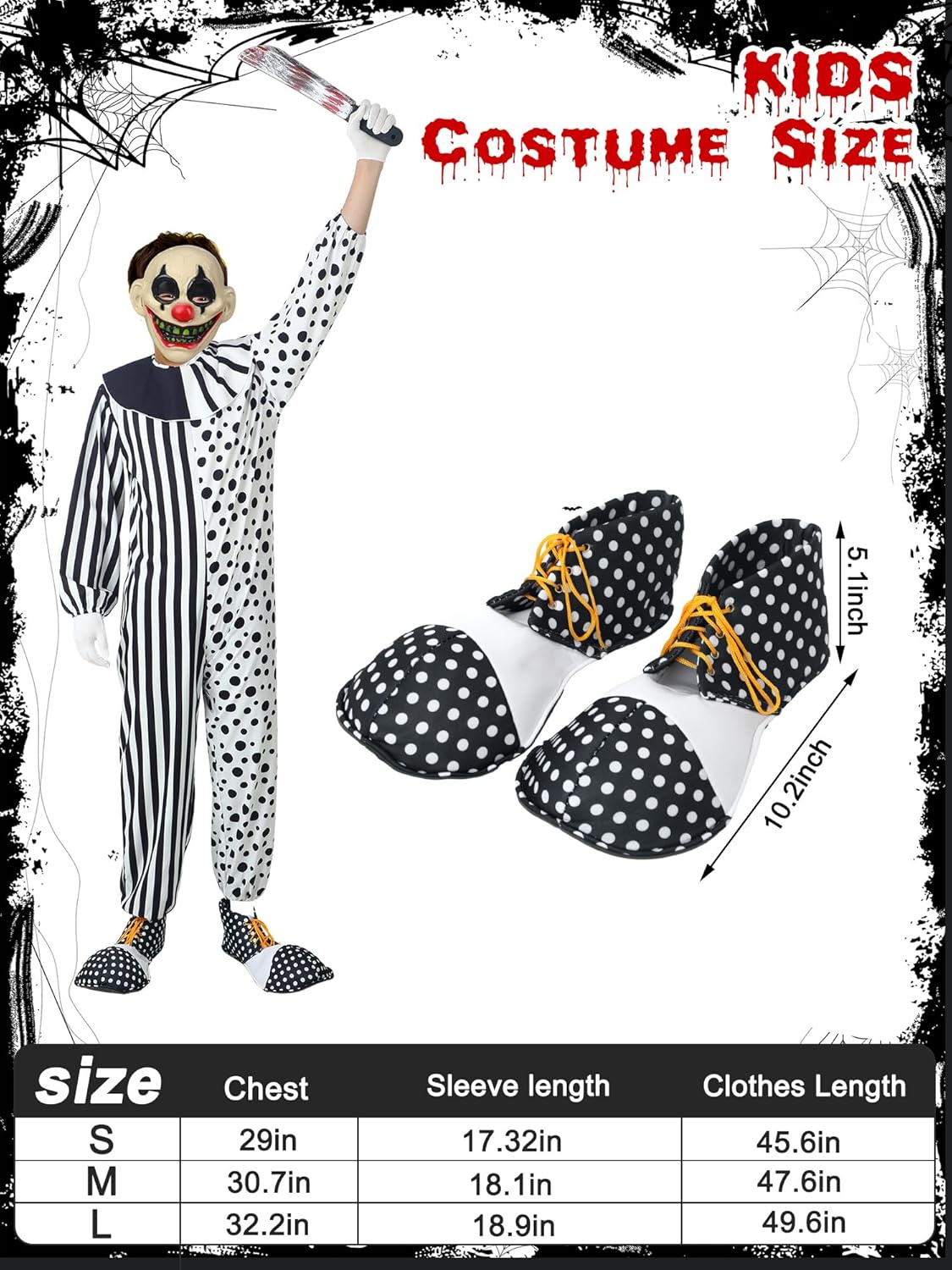 Ramped 5-Piece Scary Killer Clown Costume Set Halloween