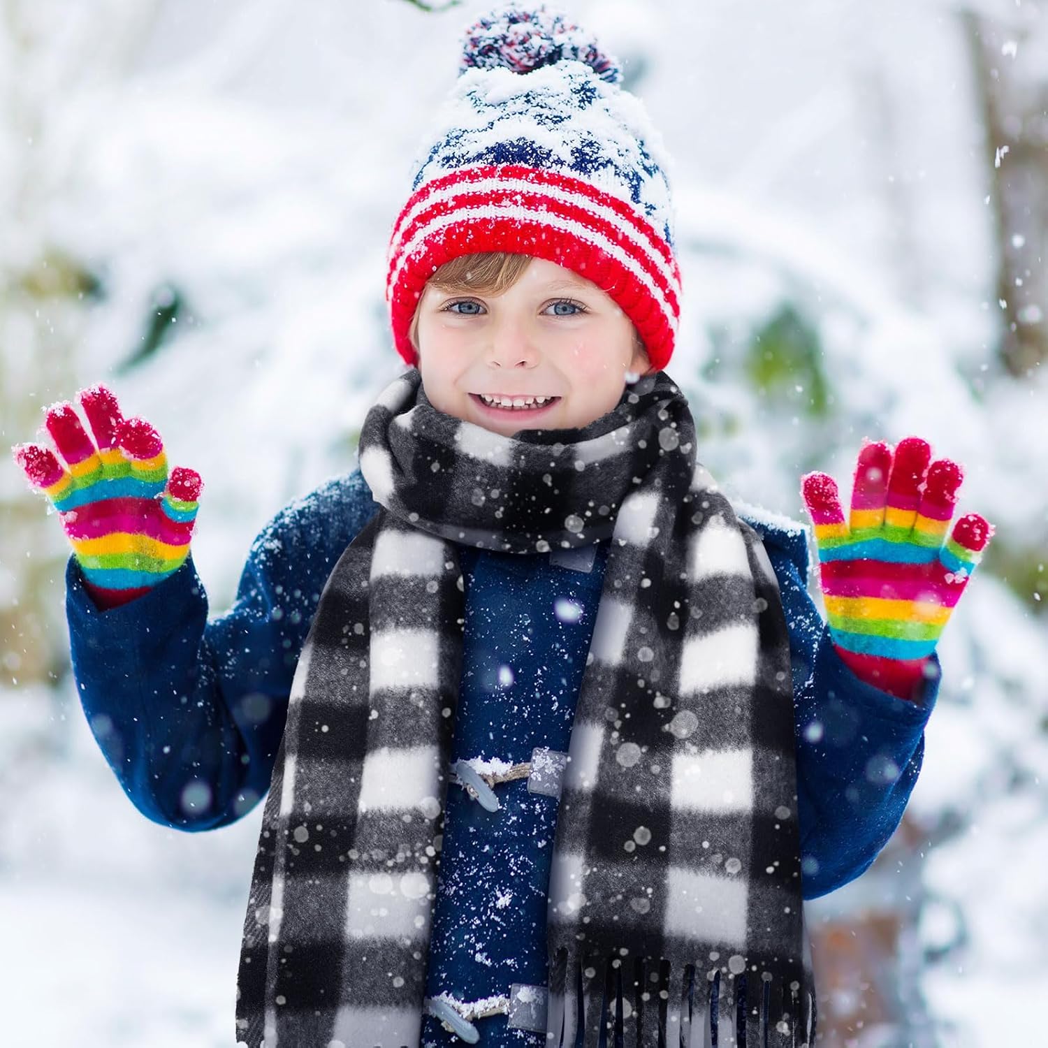 Bencailor 4 Pcs Kids Buffalo Plaid Scarves