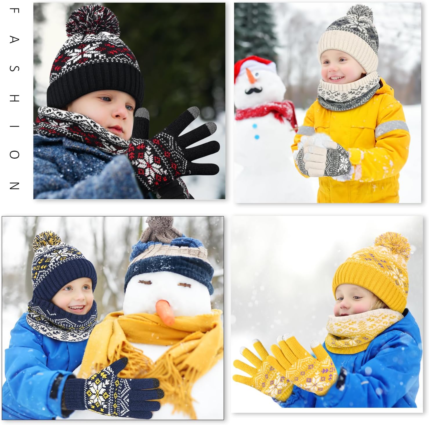 Kids Winter Knit Beanie Hat Scarf Gloves Set for Toddler Girls Boys