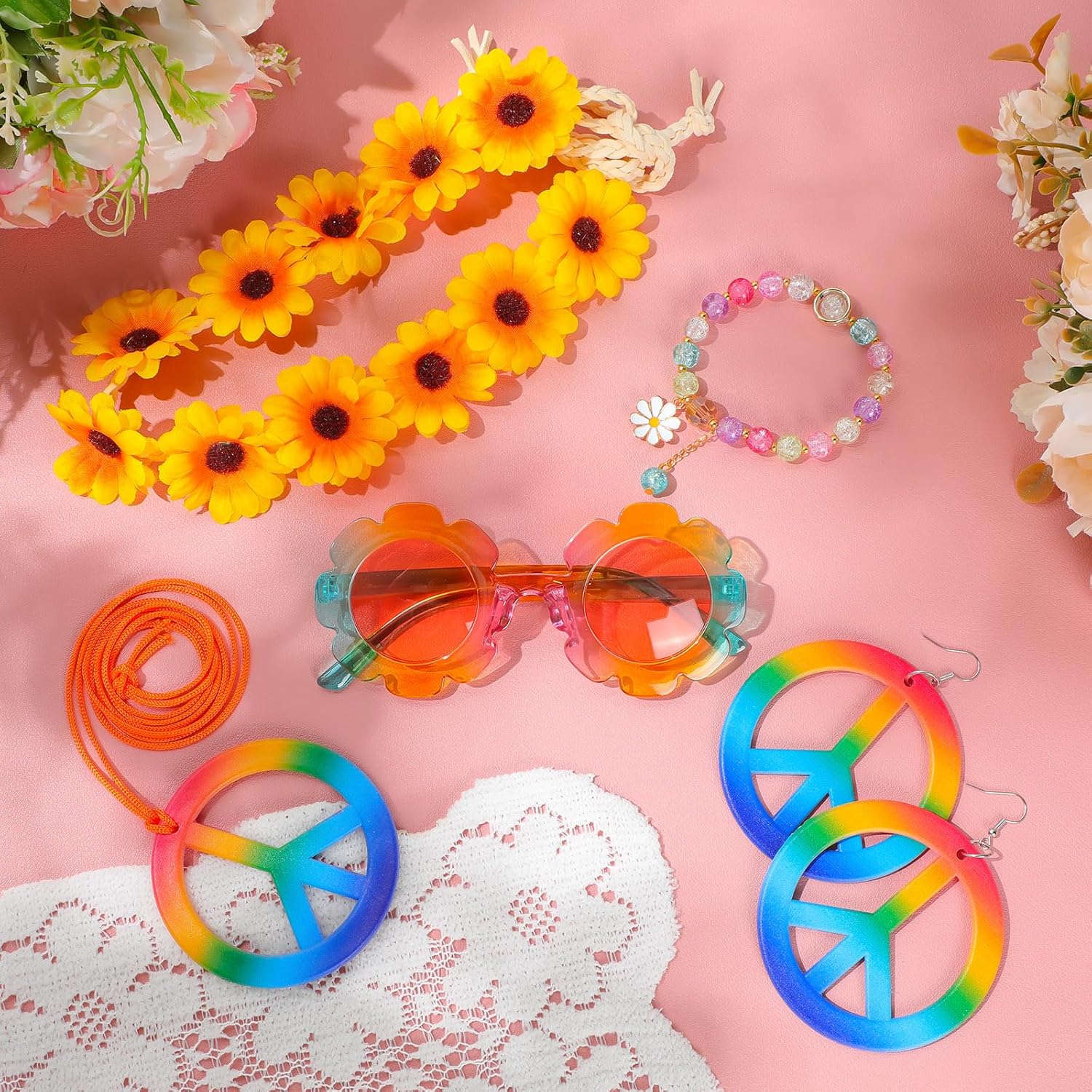 Hippie Accessories for Kids - Boho Peace Sign Set