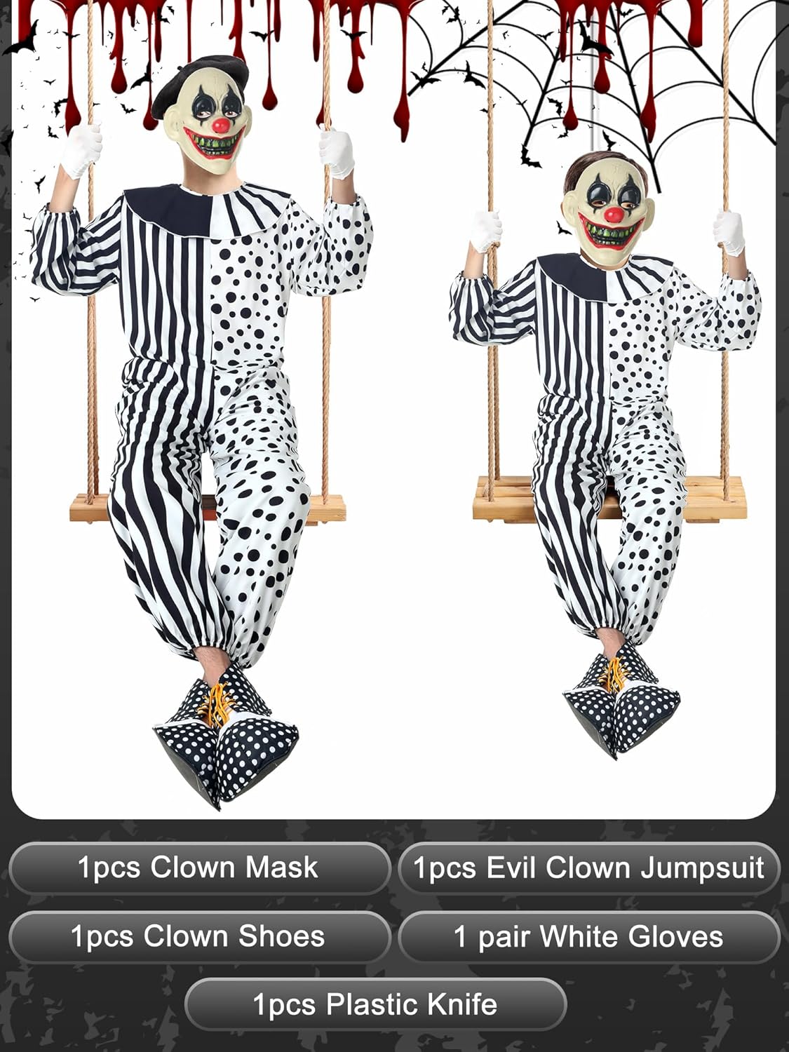 Ramped 5-Piece Scary Killer Clown Costume Set Halloween