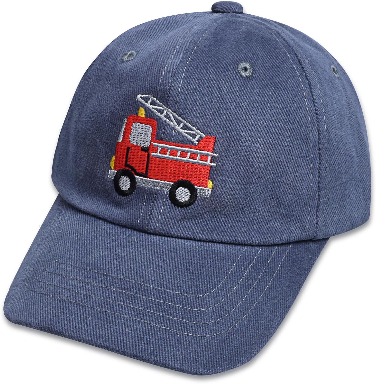 Cute Kids Baseball Cap with Fire Truck Embroidery