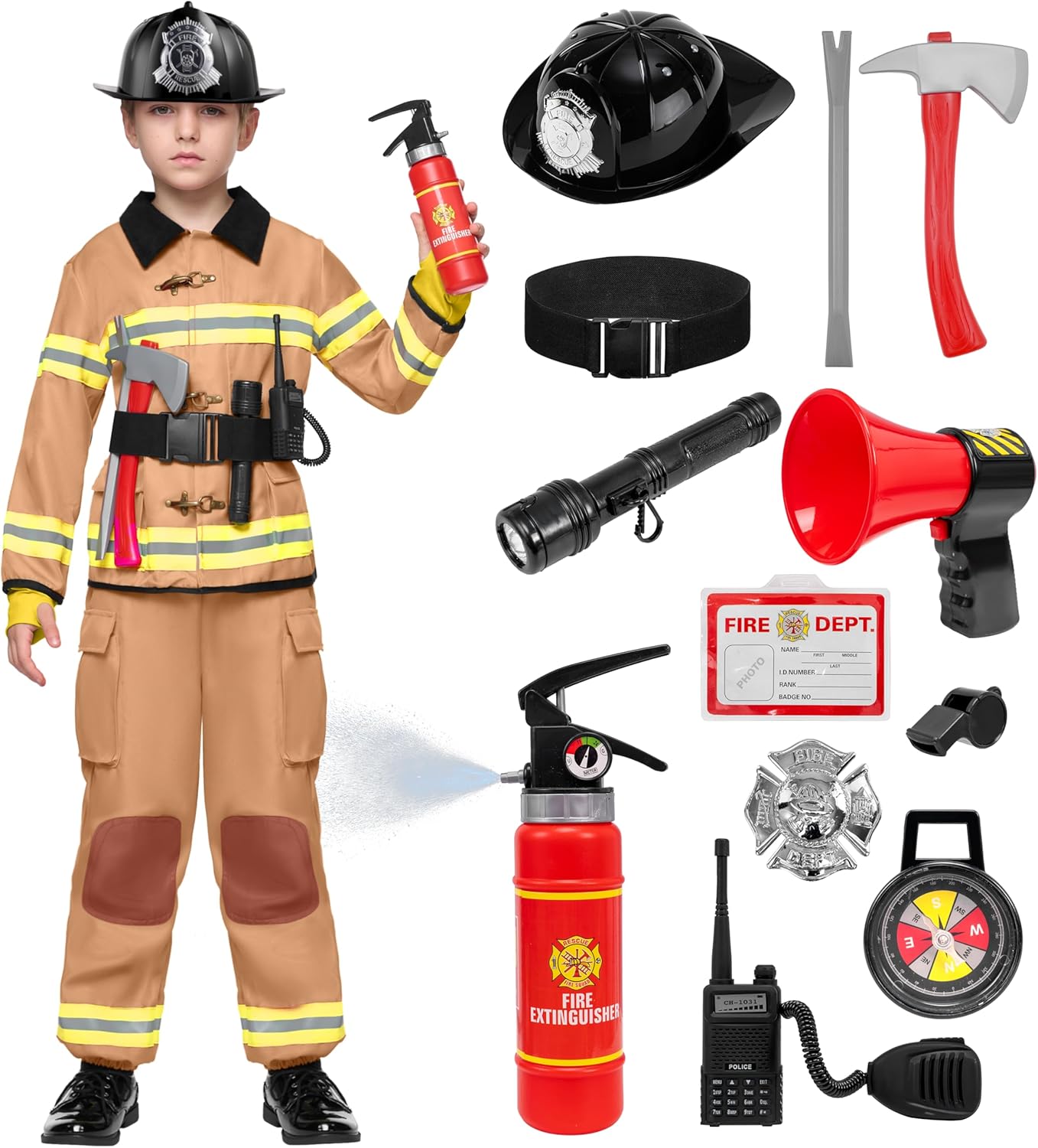 Spooktacular Boys Fireman Costume - Halloween Firefighter Kids Jumpsuit