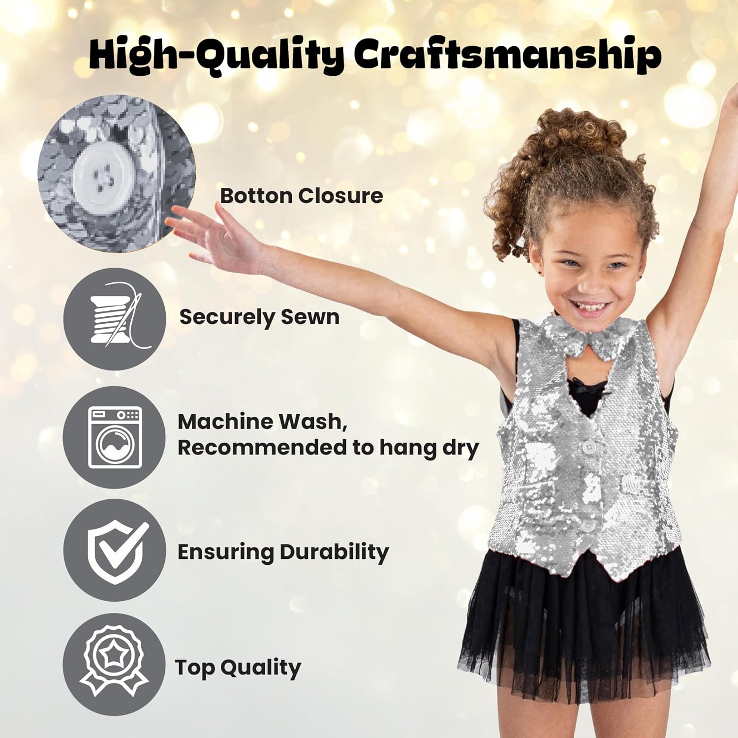 Fun Sequin Vest with Bow Tie - Kids Party Costume