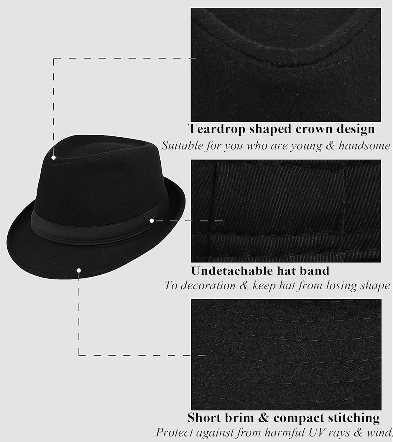 UTOWO Kids Felt Fedora Trilby Ganster Hat Boys Ages 25
