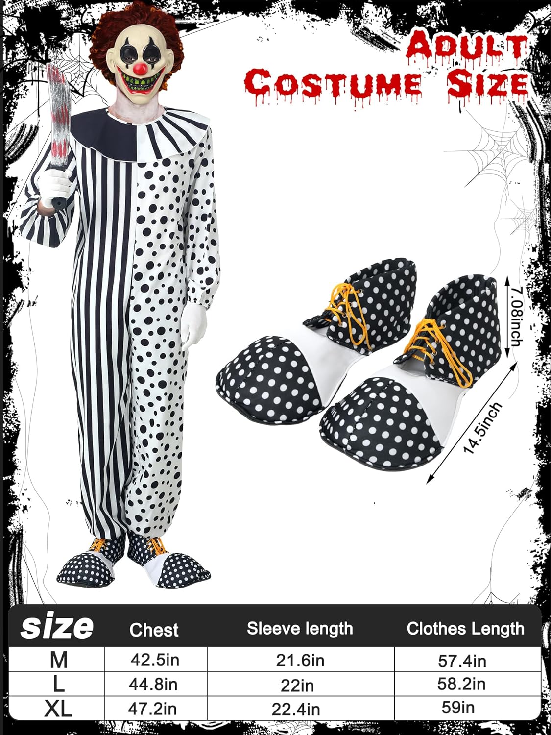 Ramped 5-Piece Scary Killer Clown Costume Set Halloween