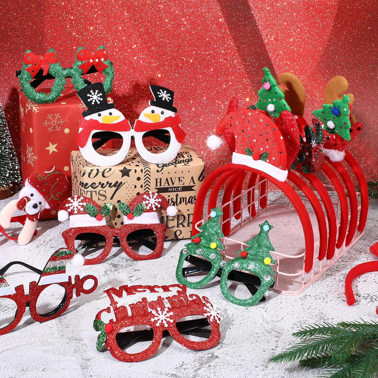 48-Piece Christmas Glasses Headbands Set for Kids - Variety of Christmas Themes
